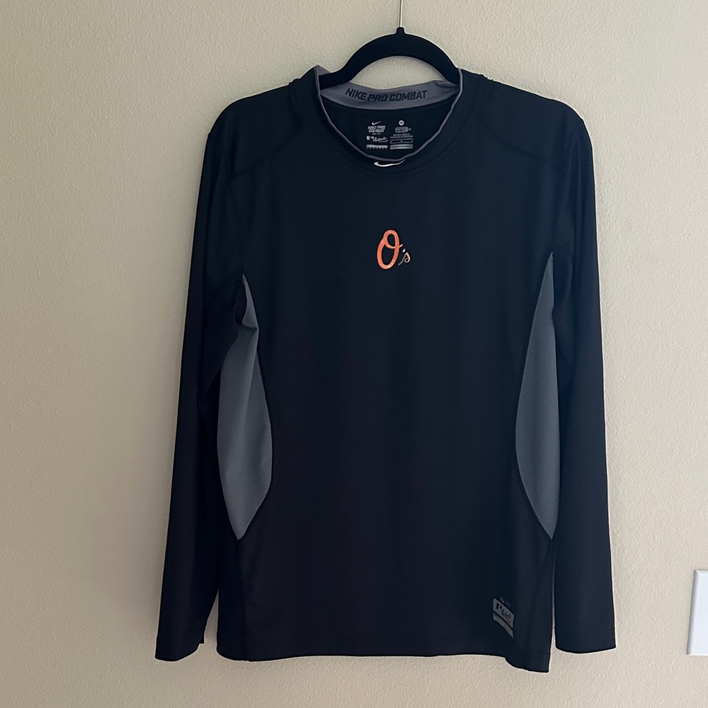 Nike Pro Combat Medium Black and Gray MLB Orioles Long Sleeve Shirt EUC